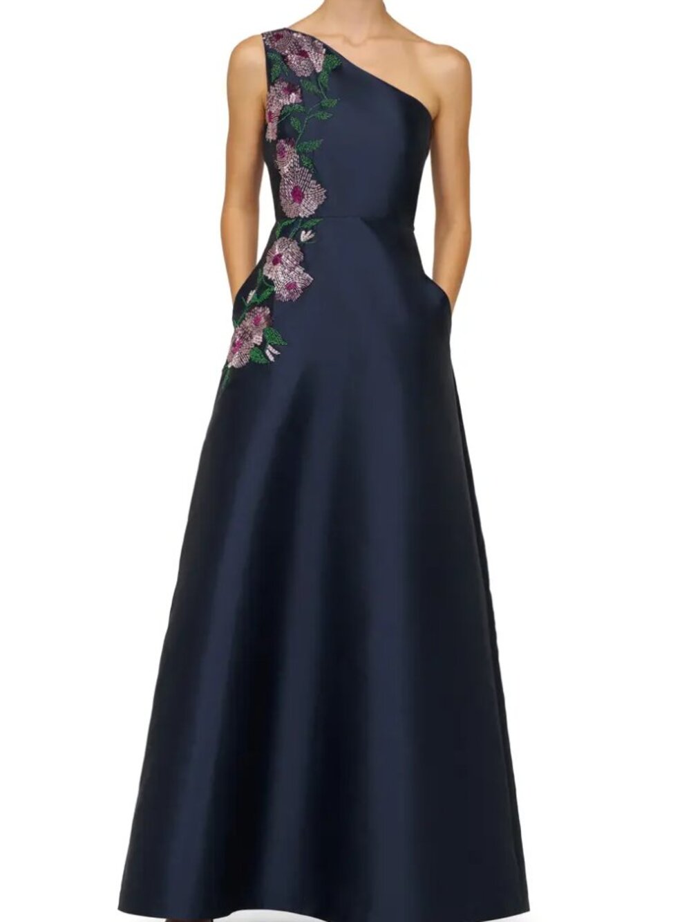 Kay Unger Giada Beaded One-Shoulder Gown in Dark Midnight Sz: 2